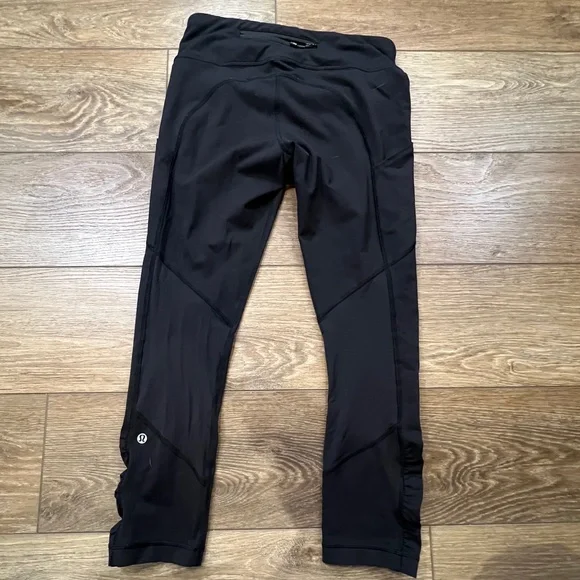 Lululemon Speed Crops Black Sz 6 W6HAYS Drawstring 23" Inseam High Waist Running - Picture 3 of 12